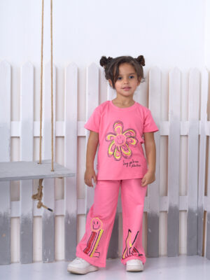 بيجامة بناتي بينك قطن – ملابس أطفال صيفية مريحة