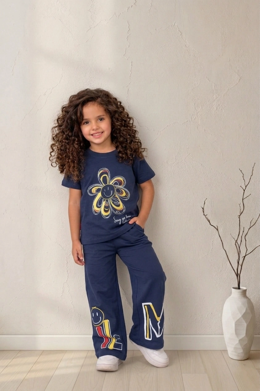 Navy Blue Smile Outfit for Girls | سوت بناتي