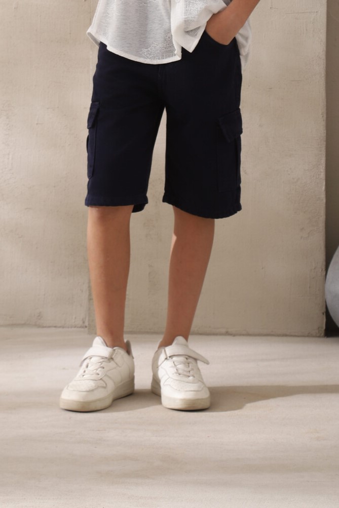 شورت كارجو أولادي كحلي – ملابس أطفال صيفي أنيق