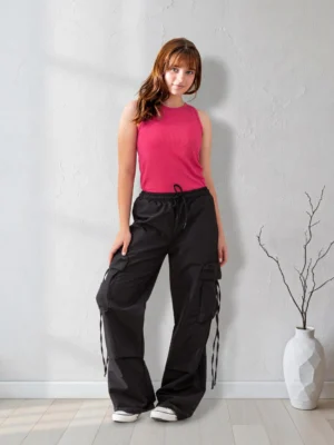 تيشيرت بناتي فوشيا كات مضلع – ملابس أطفال صيفية