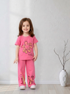 بيجامة بناتي بينك قطن – ملابس أطفال صيفية مريحة