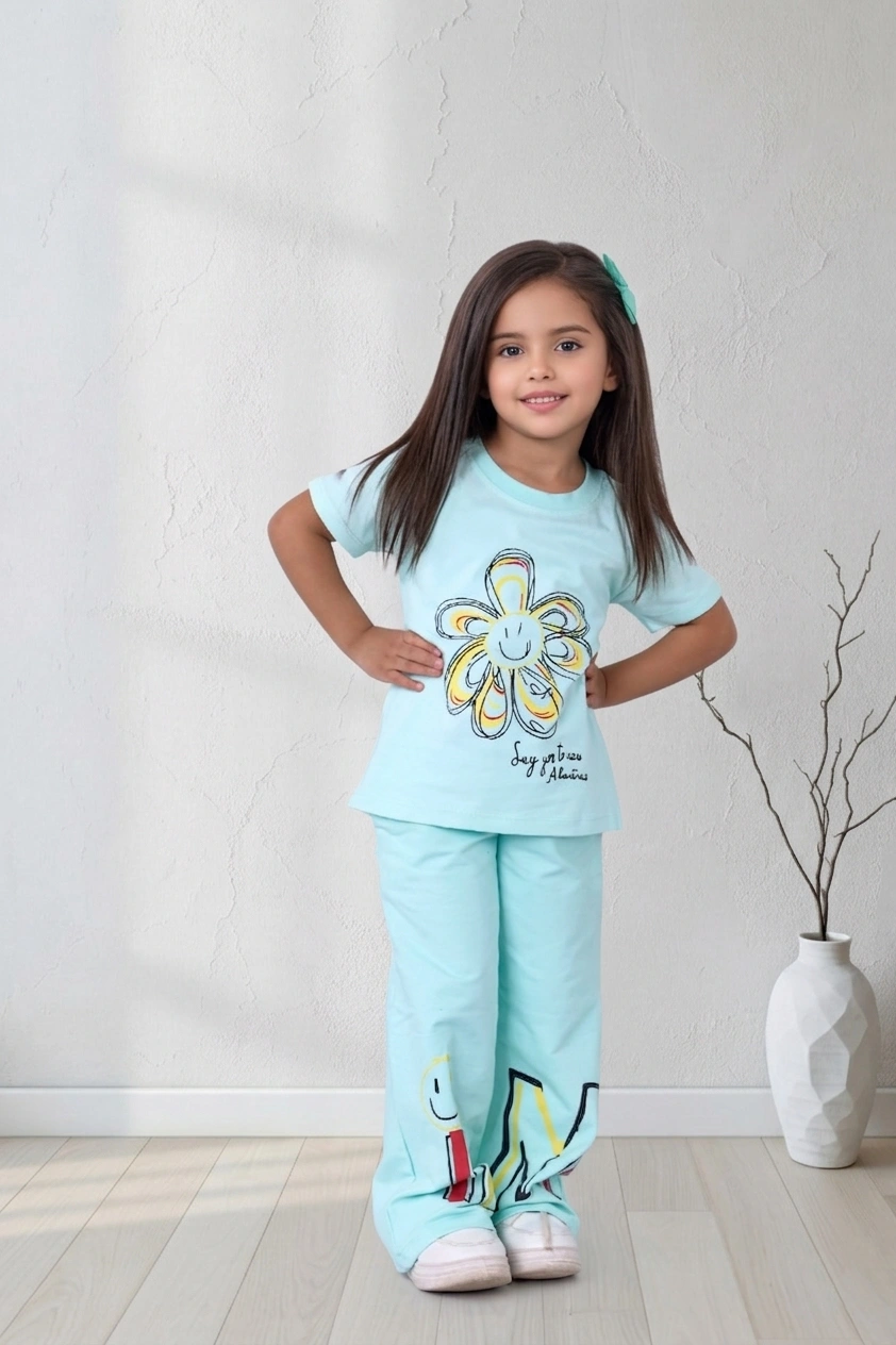 Mint Green Smile Outfit for Girls | سوت بناتي