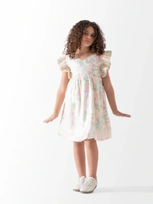 فستان بناتي Floral pastel بأكمام كشكش | ملابس أطفال A&A