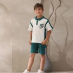 سوت أولادي صيفي بولو أبيض وأخضر للأطفال من A&A