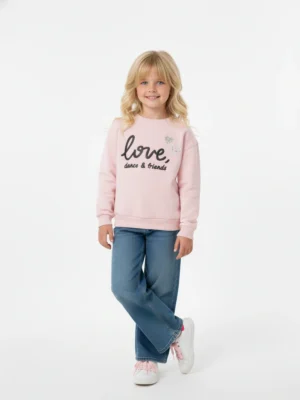 Girls pink winter sweatshirt for kids with love print